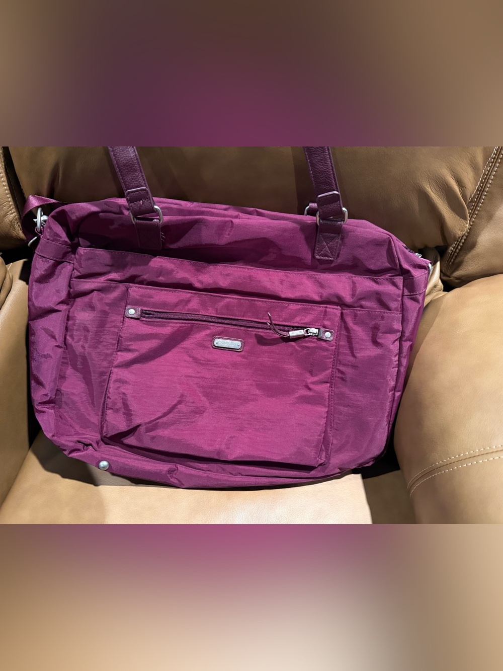 Baggallini Plum Tote with Front Zip Pocket